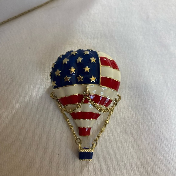 Air Balloon Patriotic Pin Pendant Brooch Red White Blue Stars Stripes Flag - Picture 10 of 10